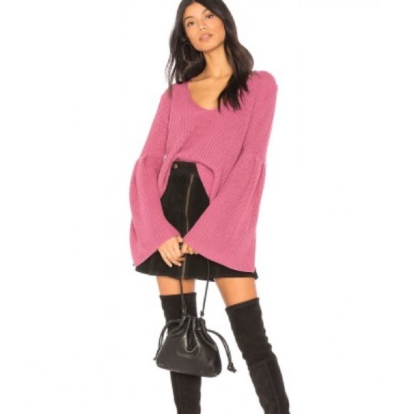 Free People Sweaters - Free People Damsel Pink Bell Sleeve Sweater